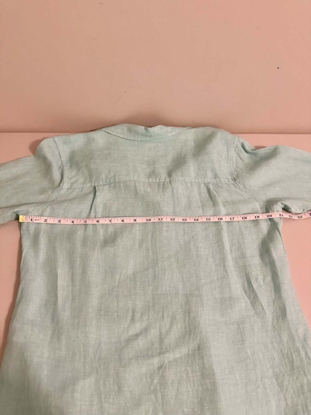 L.L.Bean 100% Linen Button Down Shirt Medium Mint Green Long Sleeve Lightweight - Picture 7 of 8